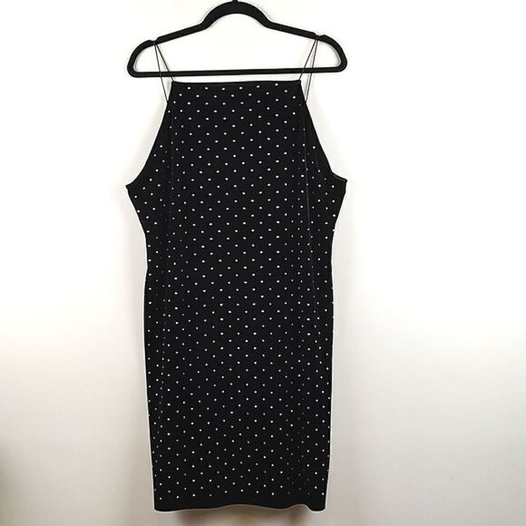 H&M Black Velvet Spaghetti Strap Rhinestone Studded Dress Y2K Size XXL - Picture 1 of 9